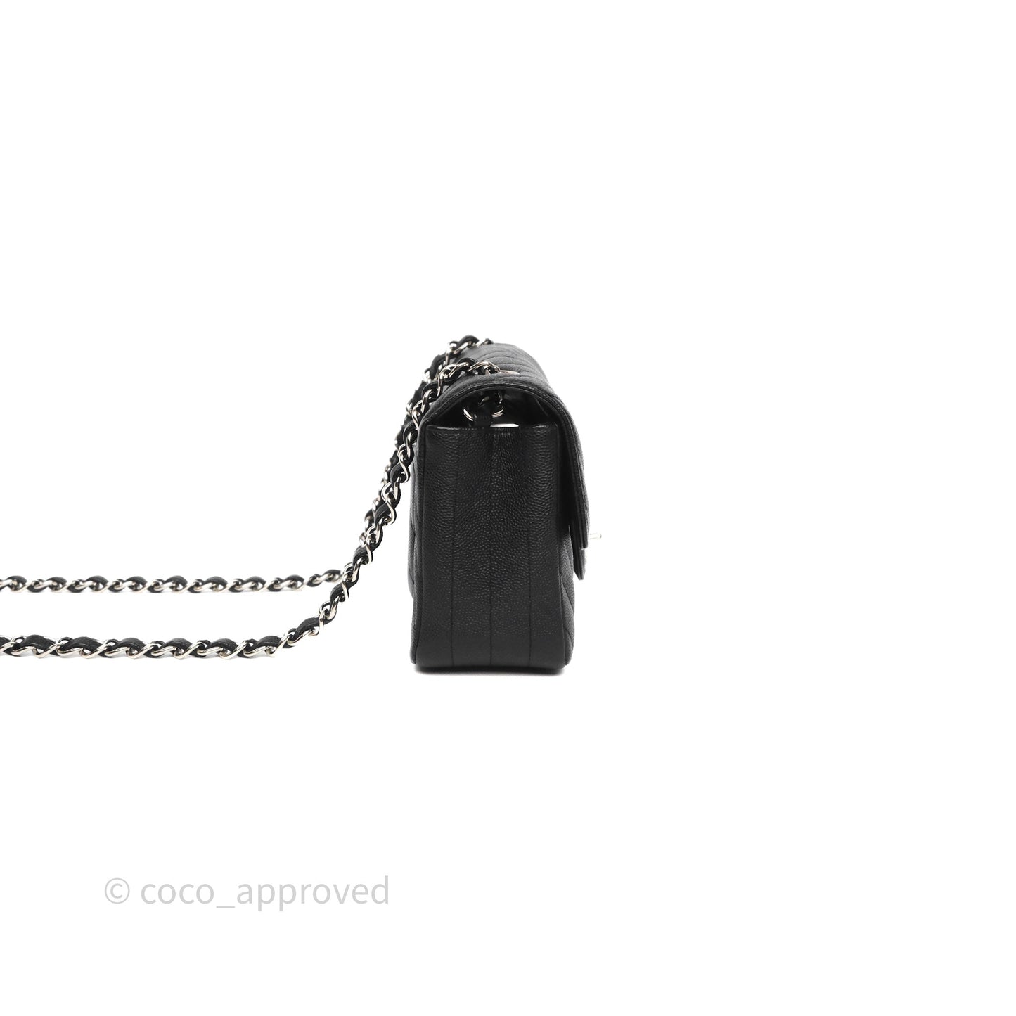 Chanel Mini Rectangular Flap Chevron Black Caviar Silver Hardware
