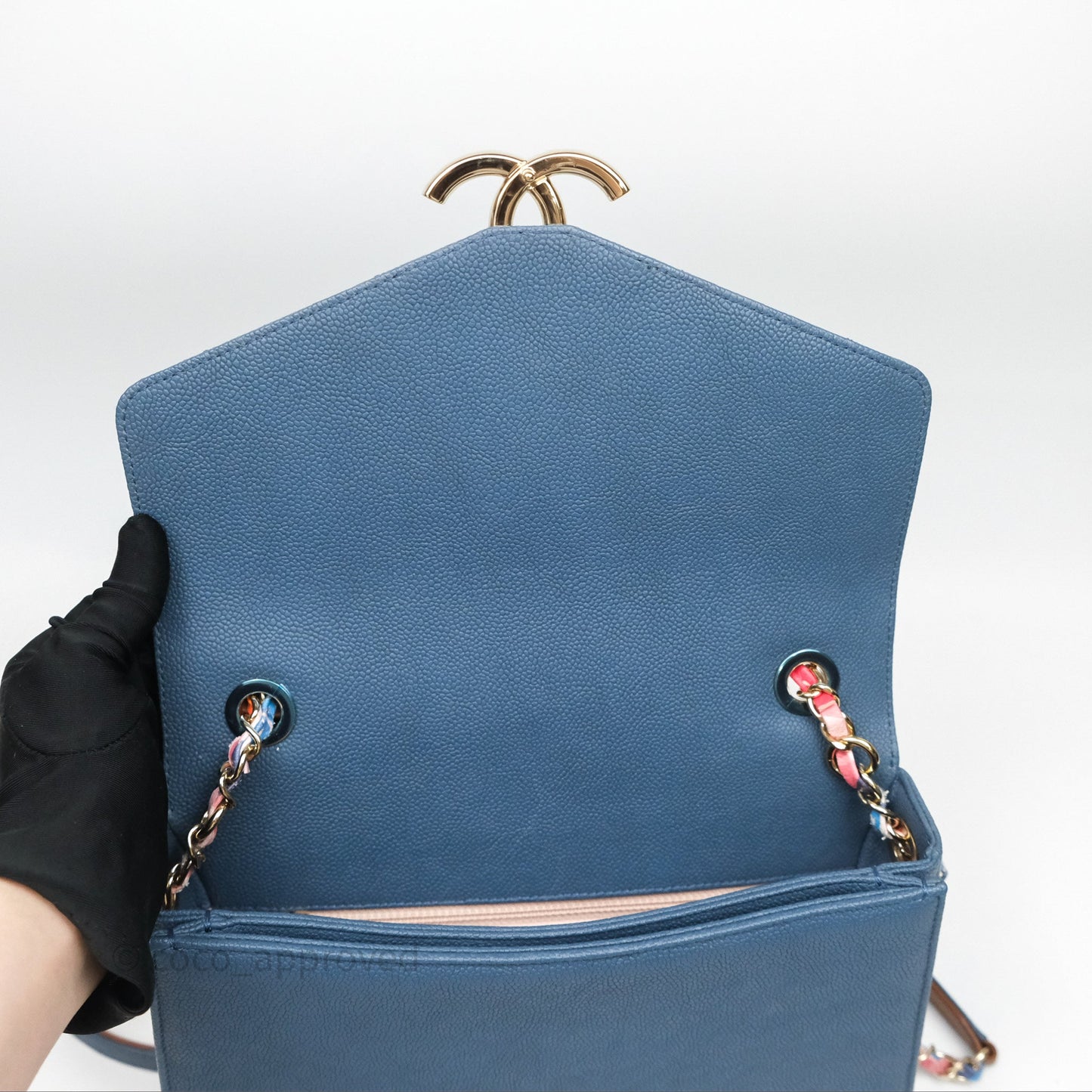 Chanel Medium Cuba Top Handle Flap Bag Blue Caviar Gold Hardware