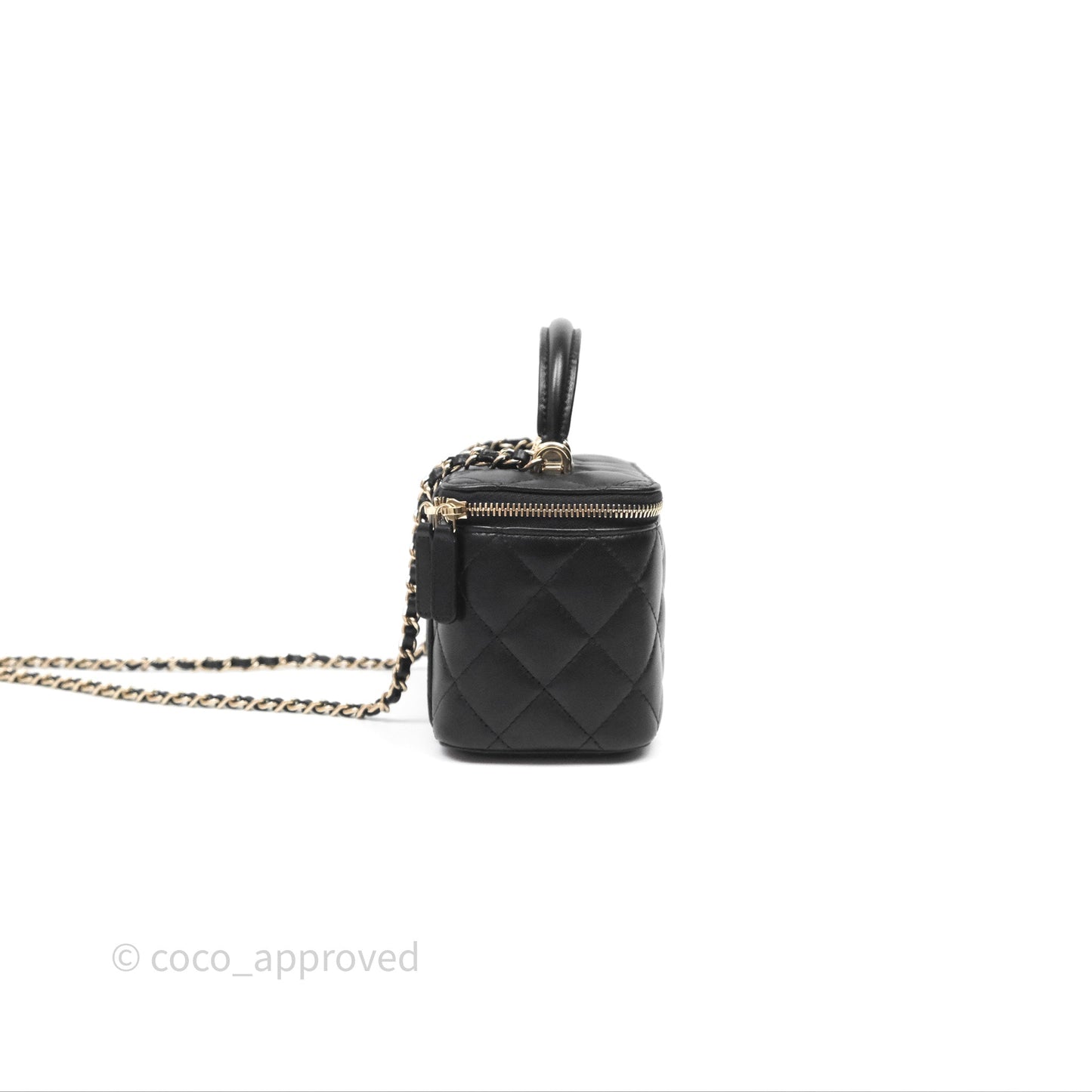 Chanel Classic Vanity Rectangular Top Handle With Chain Black Lambskin Gold Hardware