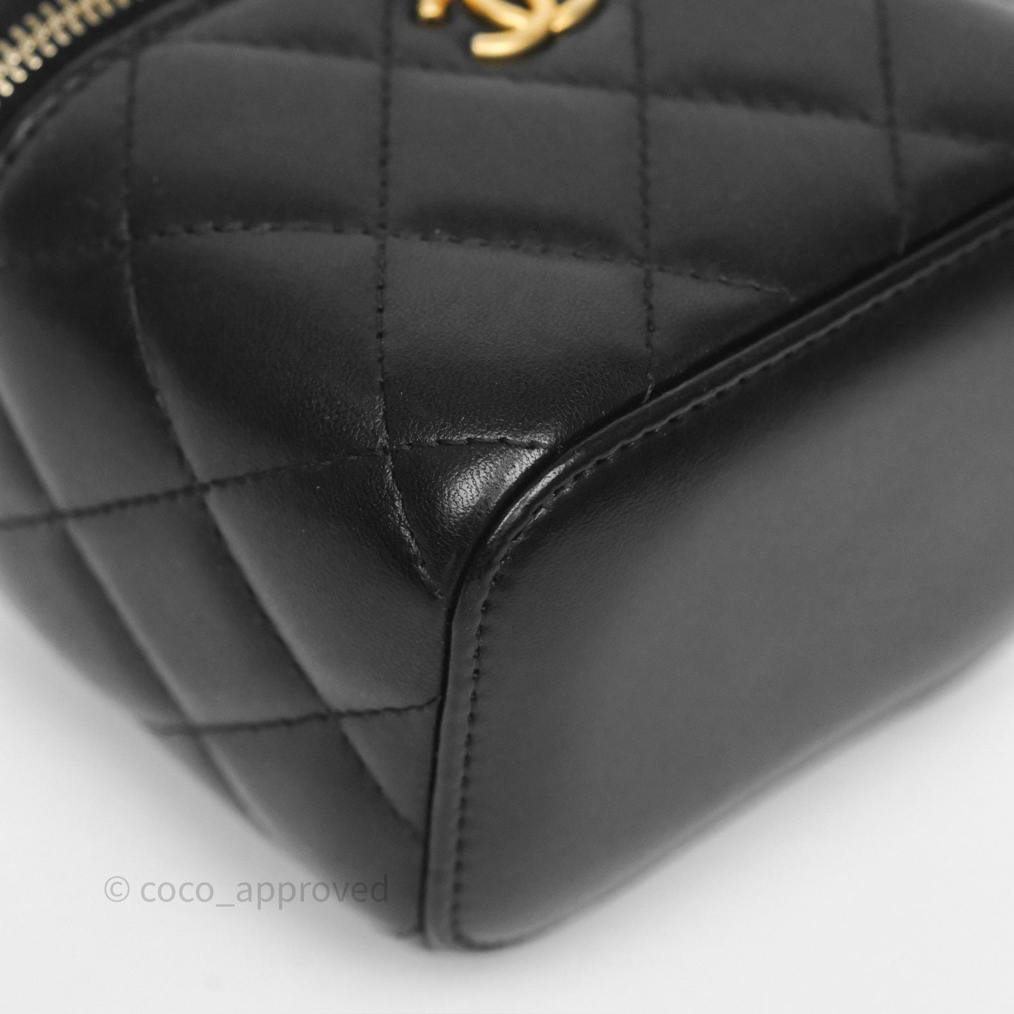 Chanel Quilted Pearl Crush Mini Vanity With Chain Black Lambskin Aged Gold Hardware