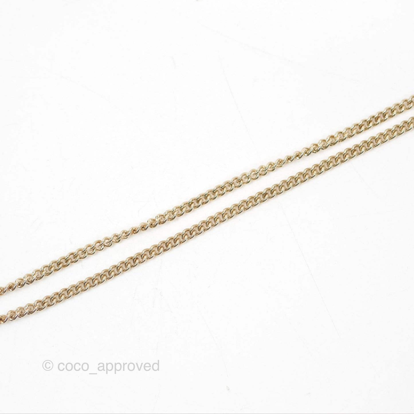 Chanel Dog Tag Charm Crystal Necklace Gold Tone 20P