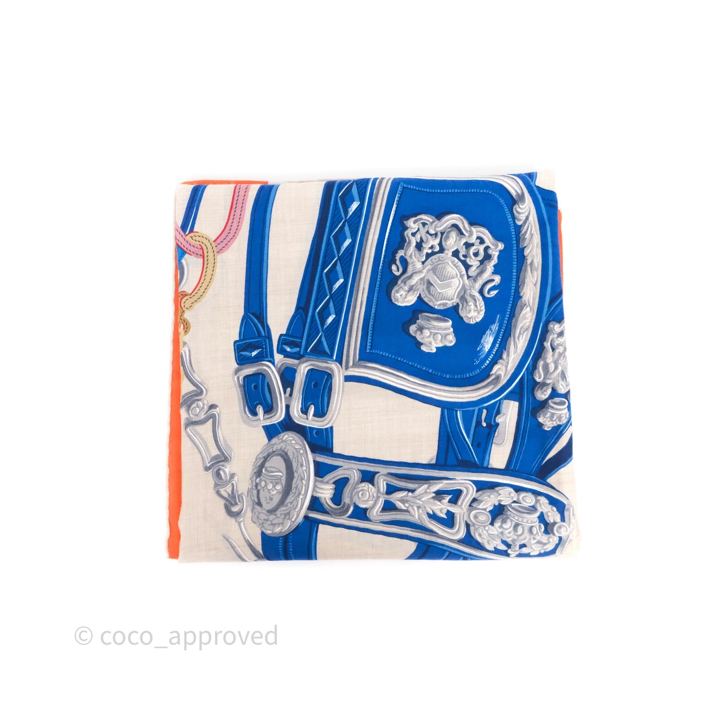 Hermes Brides De Gala App 140cm TD/ Orange/ Naturel/ Bleu Azur Cachemire Scarf