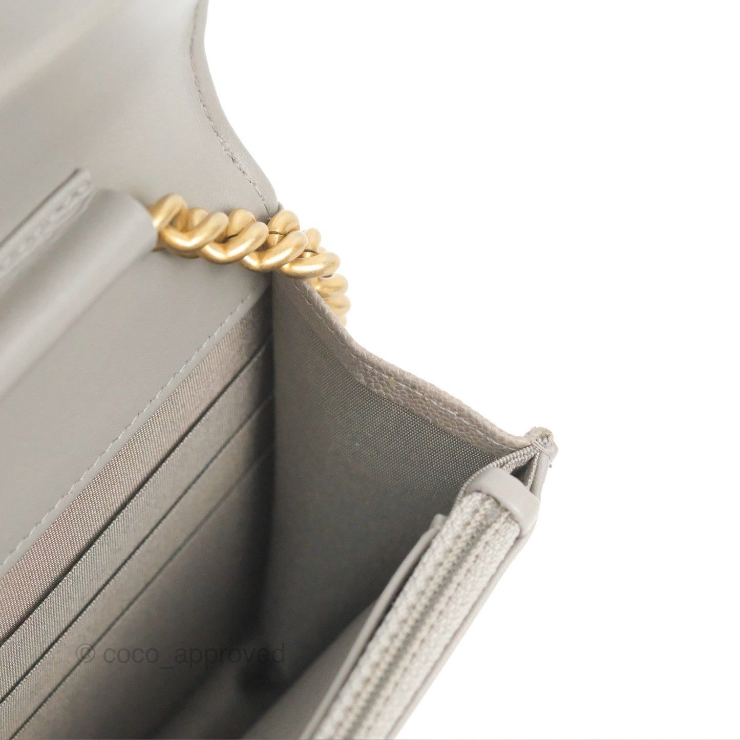 Chanel Quilted Boy Wallet on Chain WOC Grey Caviar Gold Hardware