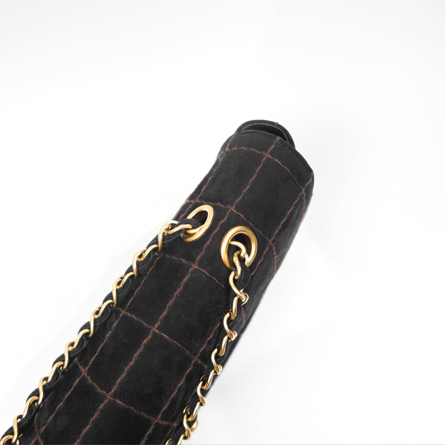 Chanel Bar Flap Black Suede Blushed Gold Hardware
