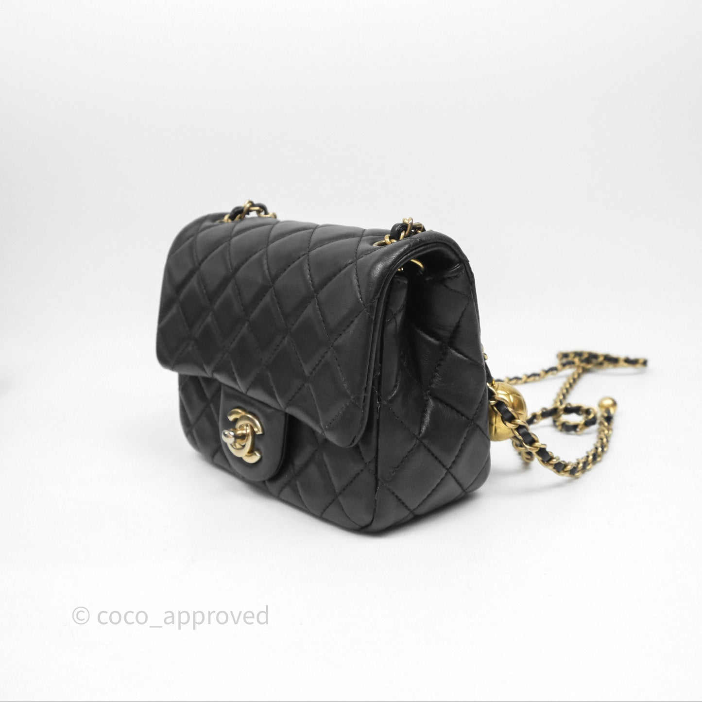 Chanel Pearl Crush Mini Square Quilted Black Lambskin Aged Gold Hardware