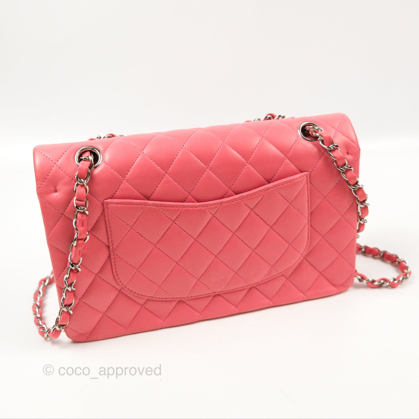 Chanel Classic M/L Medium Flap Quilted Pink Lambskin Silver Hardware