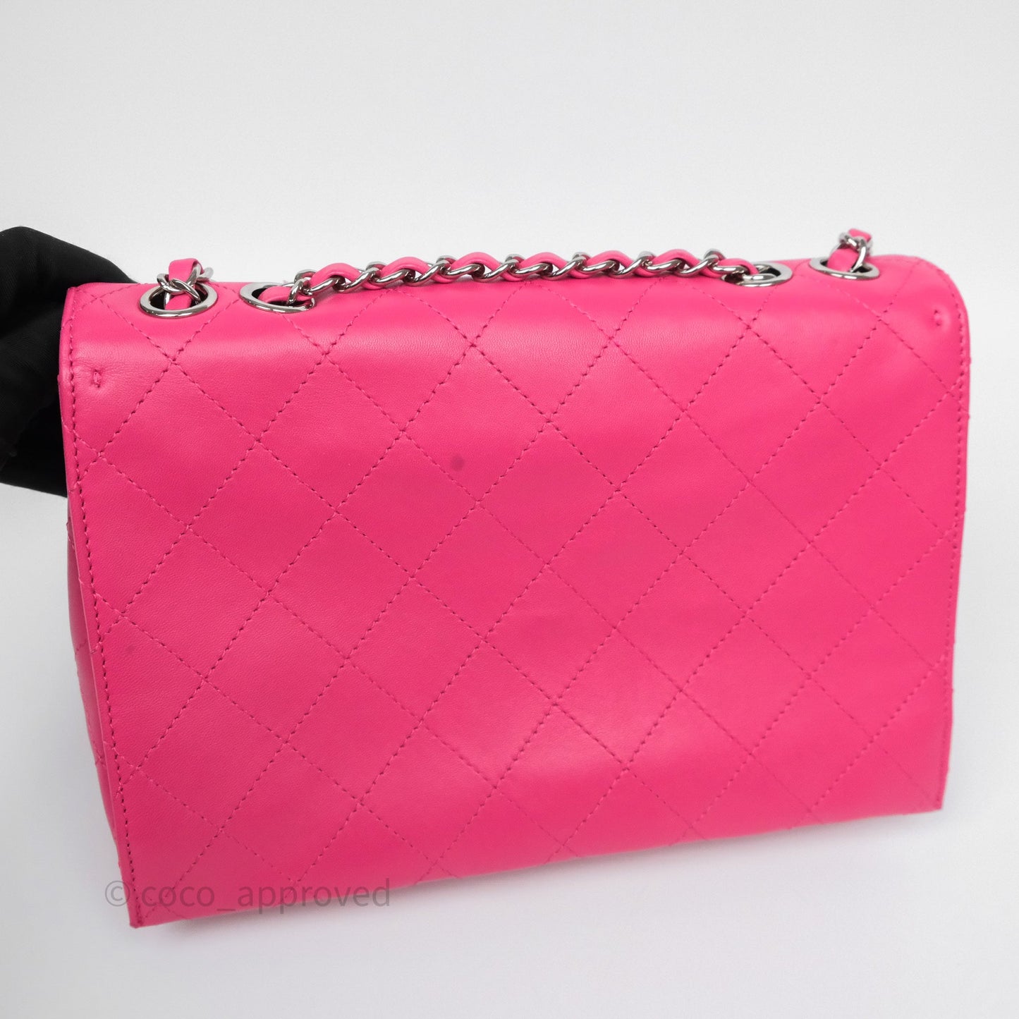 Chanel Stitched Double Flap Bag Pink Calfskin Silver Hardware