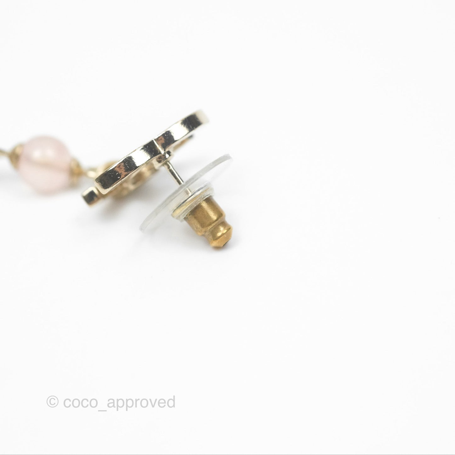 Chanel CC Pink Bead Heart Pearl Crystal CC Drop Earrings Gold Tone 21B