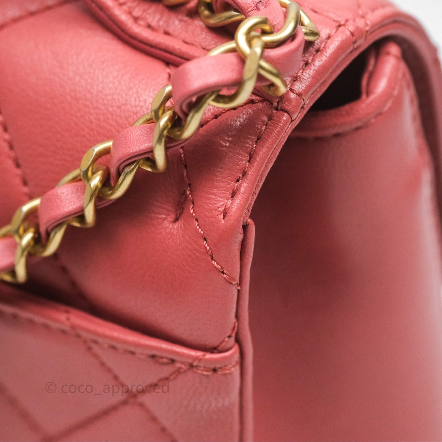 Chanel Quilted Small Chain Infinity Handle Bag Pink Lambskin Aged Gold Hardware