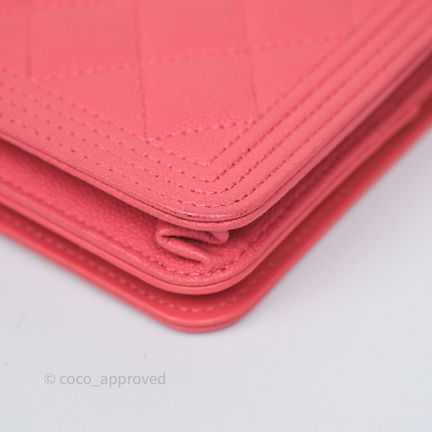 Chanel Boy Wallet on Chain WOC Quilted Dark Pink Caviar Aged Gold Hardware