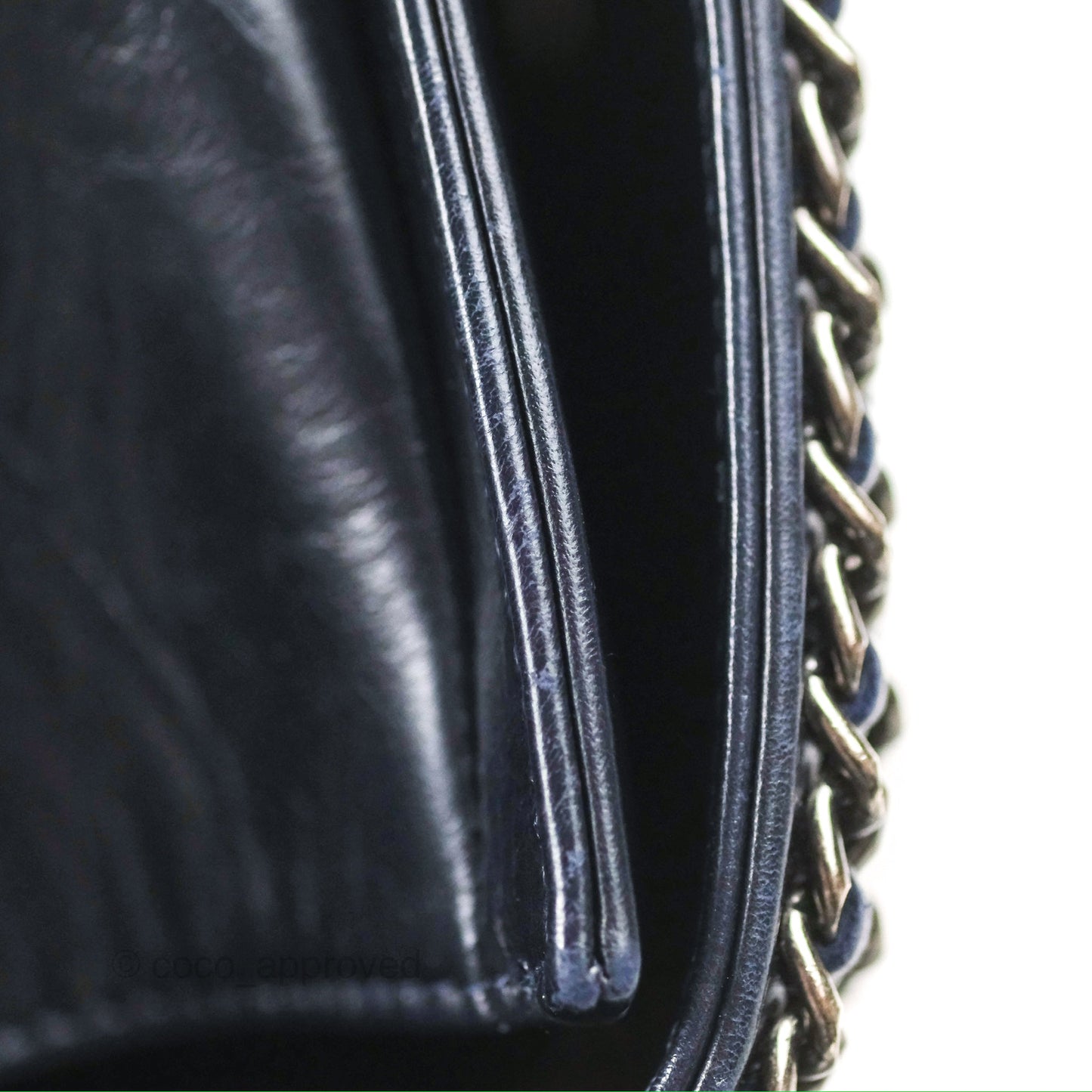 Chanel Small Chain Around Boy Dark Navy Glazed Calfskin Ruthenium Hardware