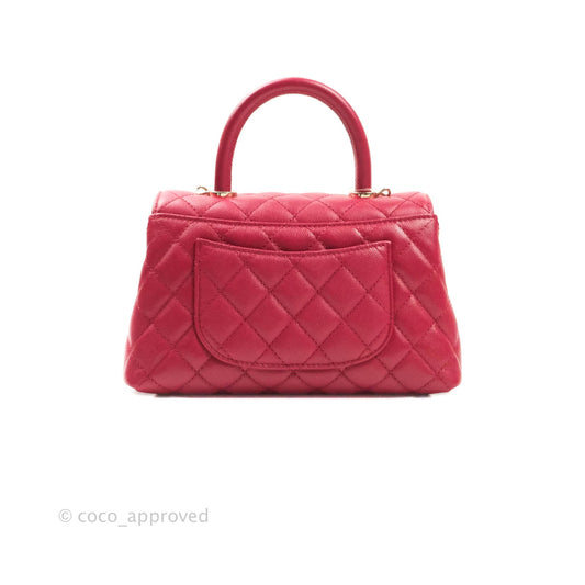 Chanel Mini (Small) Coco Handle Quilted Red Caviar Gold Hardware 21A