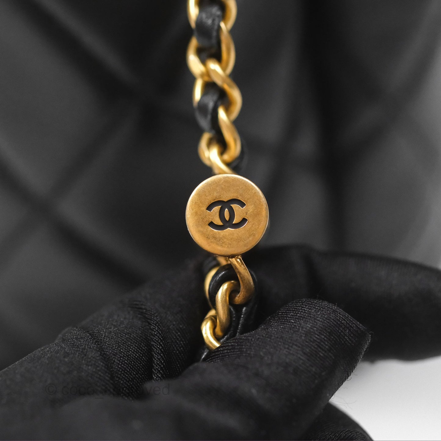 Chanel Quilted My Perfect with Pearl Drawstring Bucket Bag Black Lambskin Aged Gold Hardware