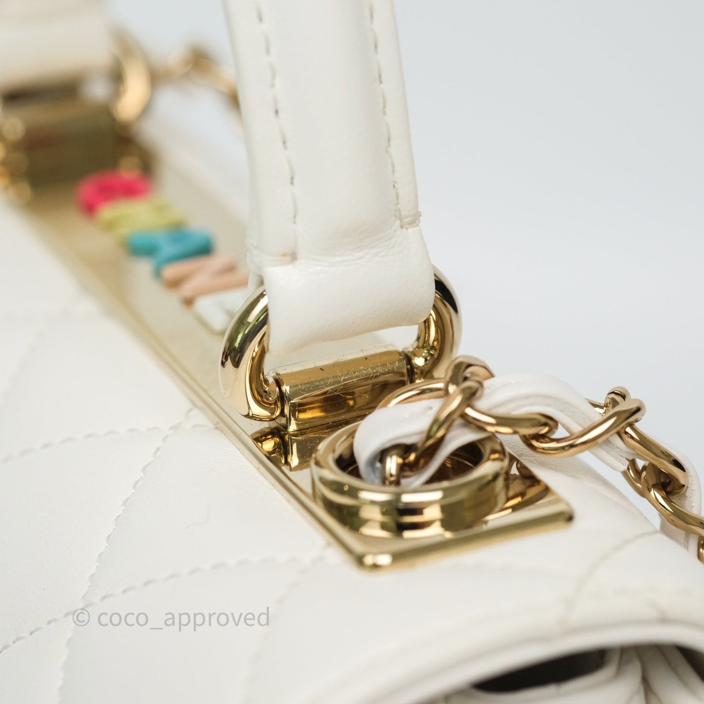 Chanel Mini Trendy CC Handle Bag Lacquered Logo White Lambskin