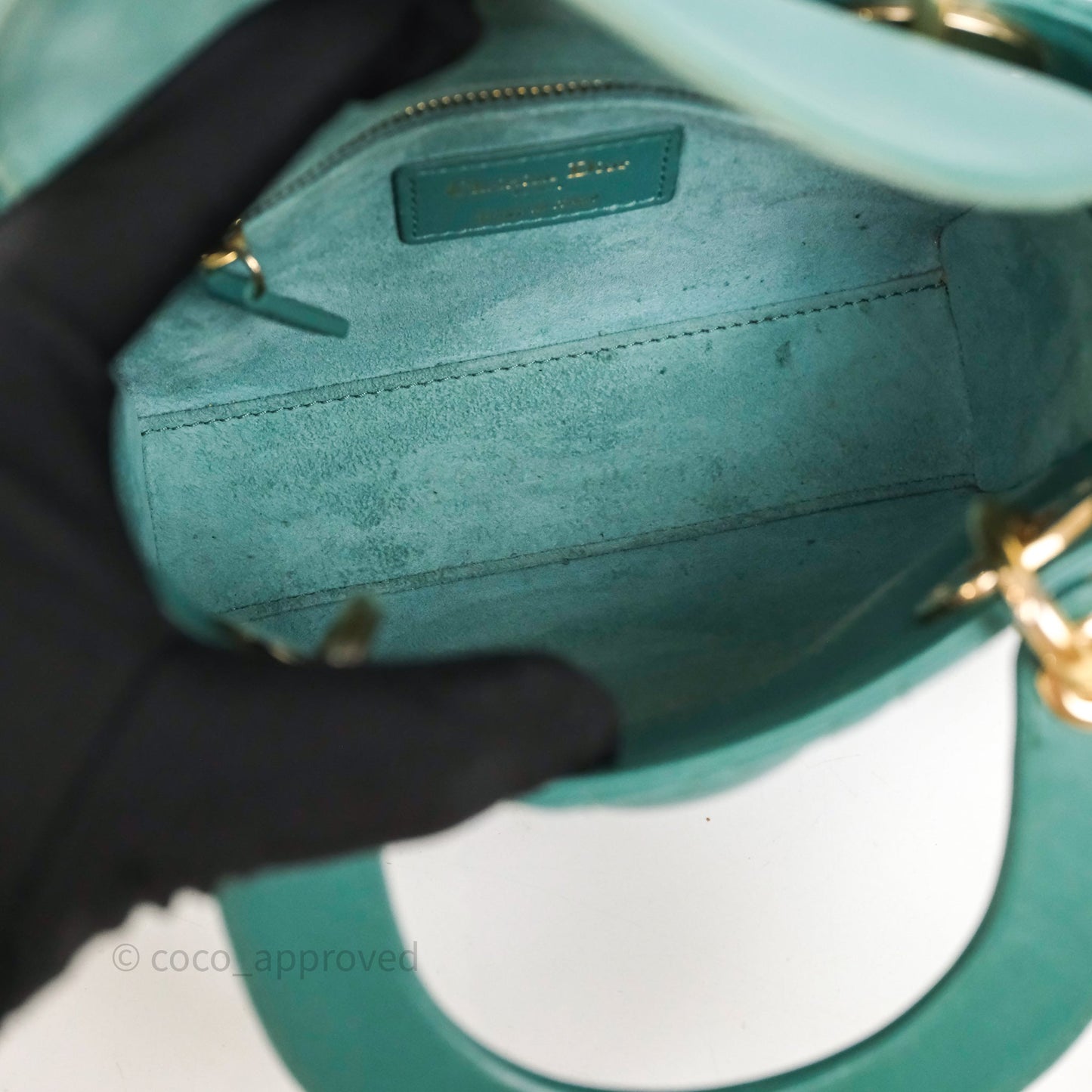 Christian Dior Mini Lady Dior Cannage Green Lambskin Gold Hardware