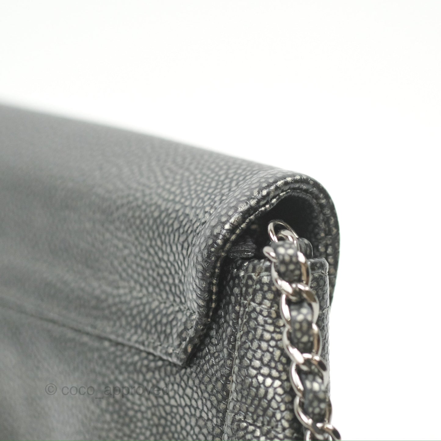 Chanel Half Moon Wallet on Chain WOC Metallic Dark Grey Caviar Silver Hardware