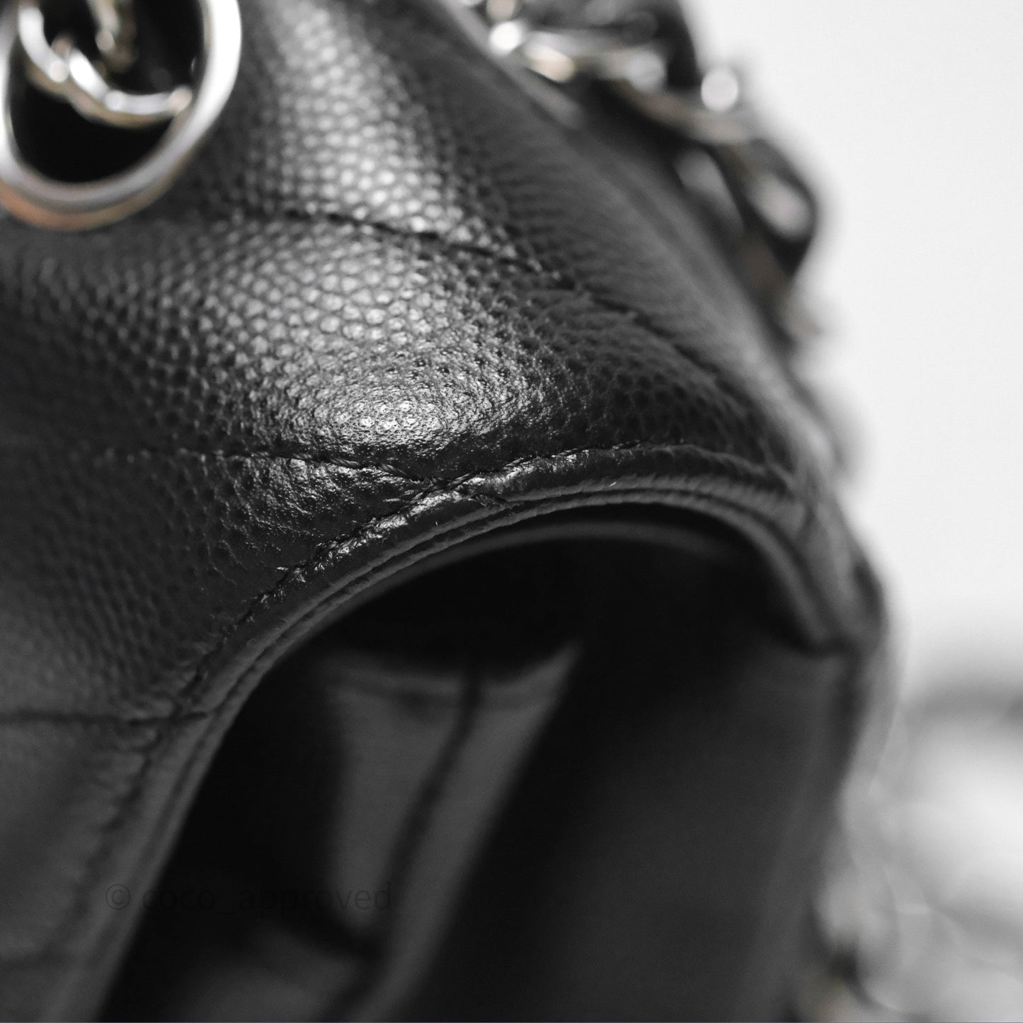 Chanel Classic M/L Medium Flap Chevron Black Caviar Silver Hardware