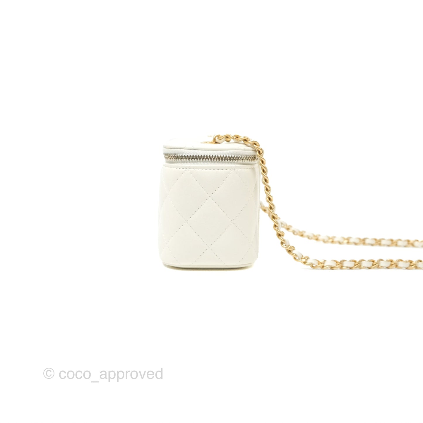 Chanel Mini Pearl Crush Vanity With Chain White Lambskin Gold Hardware