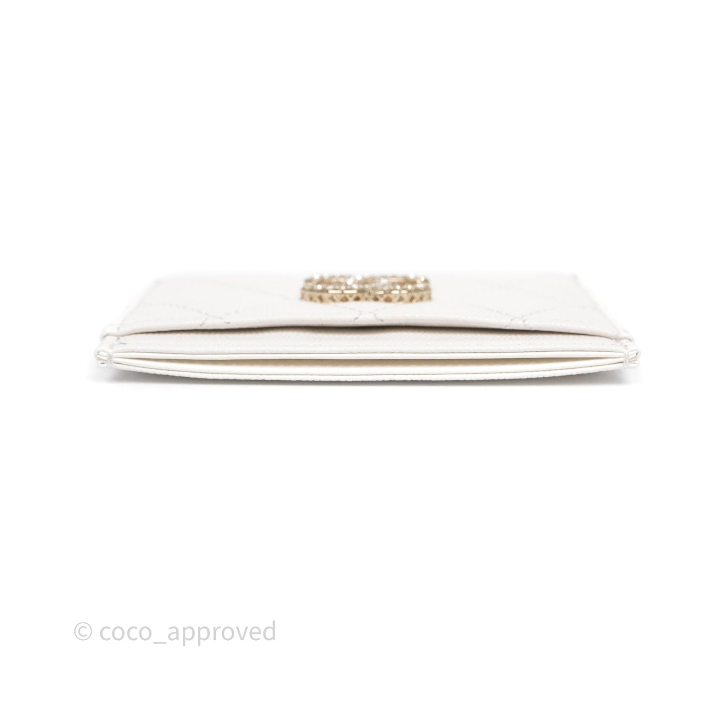 Chanel Crystal CC Quilted Flat Card Holder White Caviar