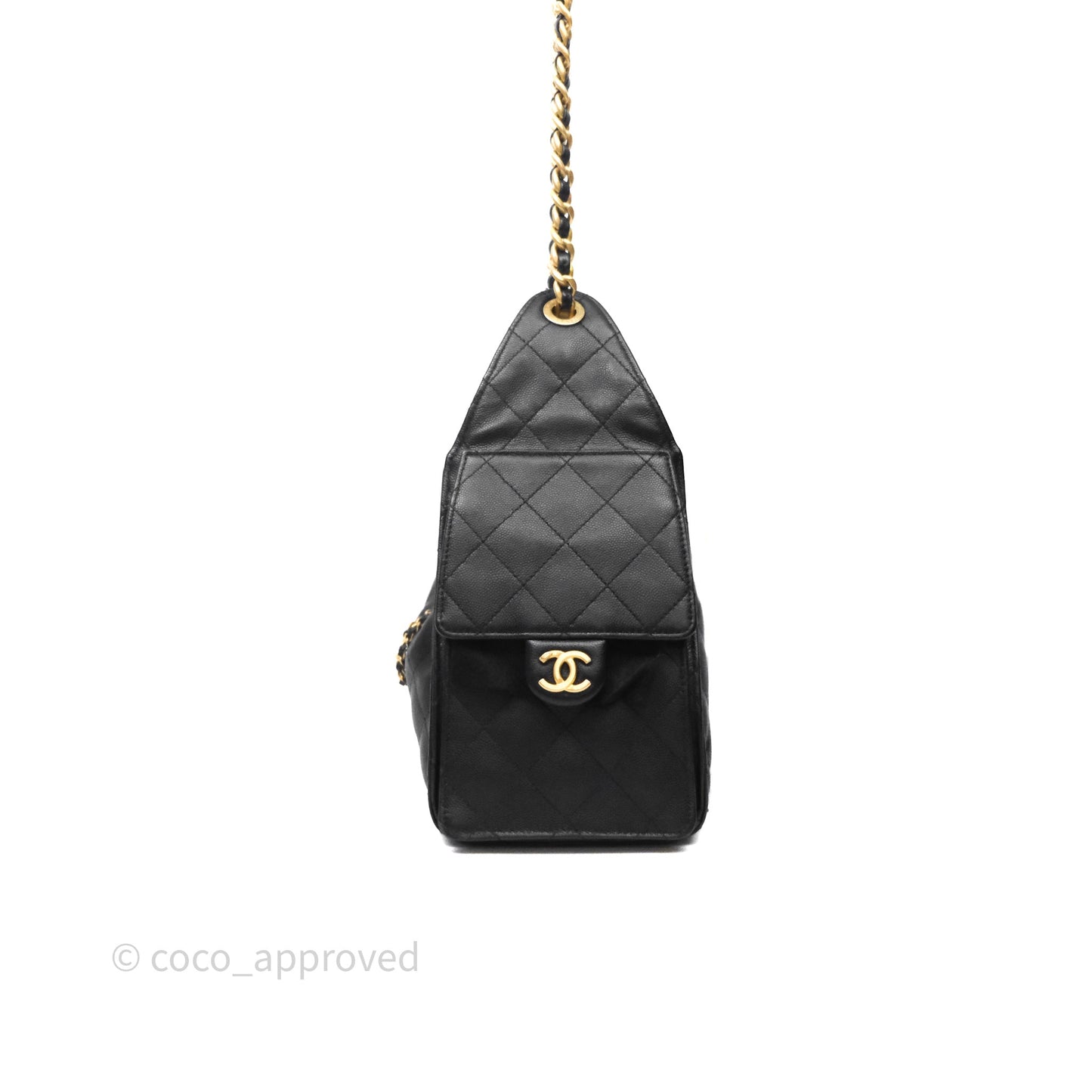 Chanel 25 Small Bag Black Caviar Aged Gold Hardware