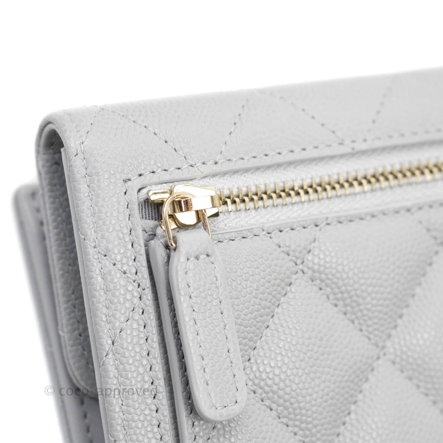 Chanel Quilted Classic Compact Wallet Grey Caviar Gold Hardware 21A