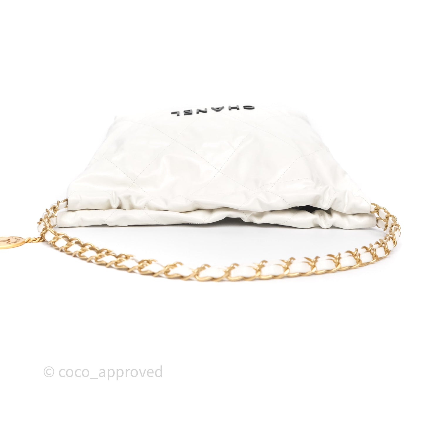 Chanel 22 Small White Shiny Crumpled Calfskin Aged Gold Hardware