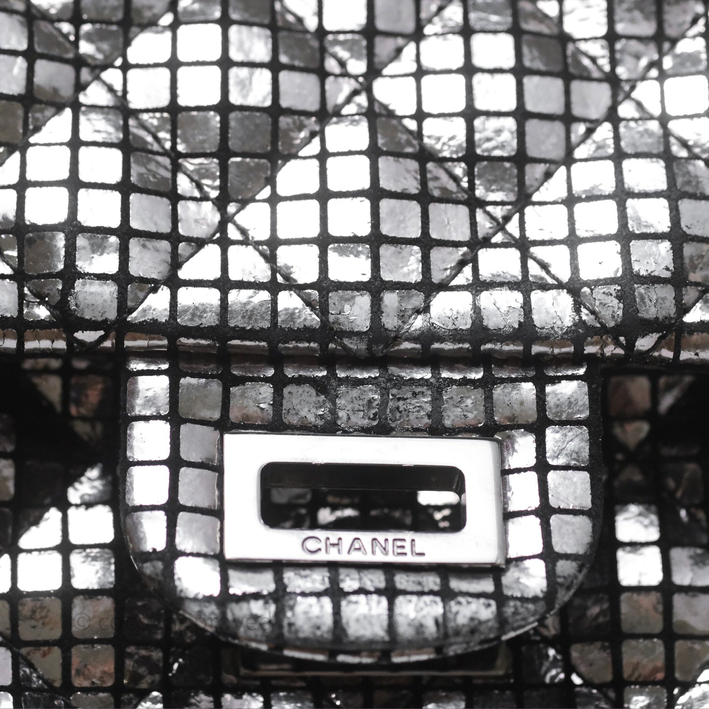 Chanel Mirror Reissue 2.55 Quilted Silver Suede Calfskin Gun Metal Hardware