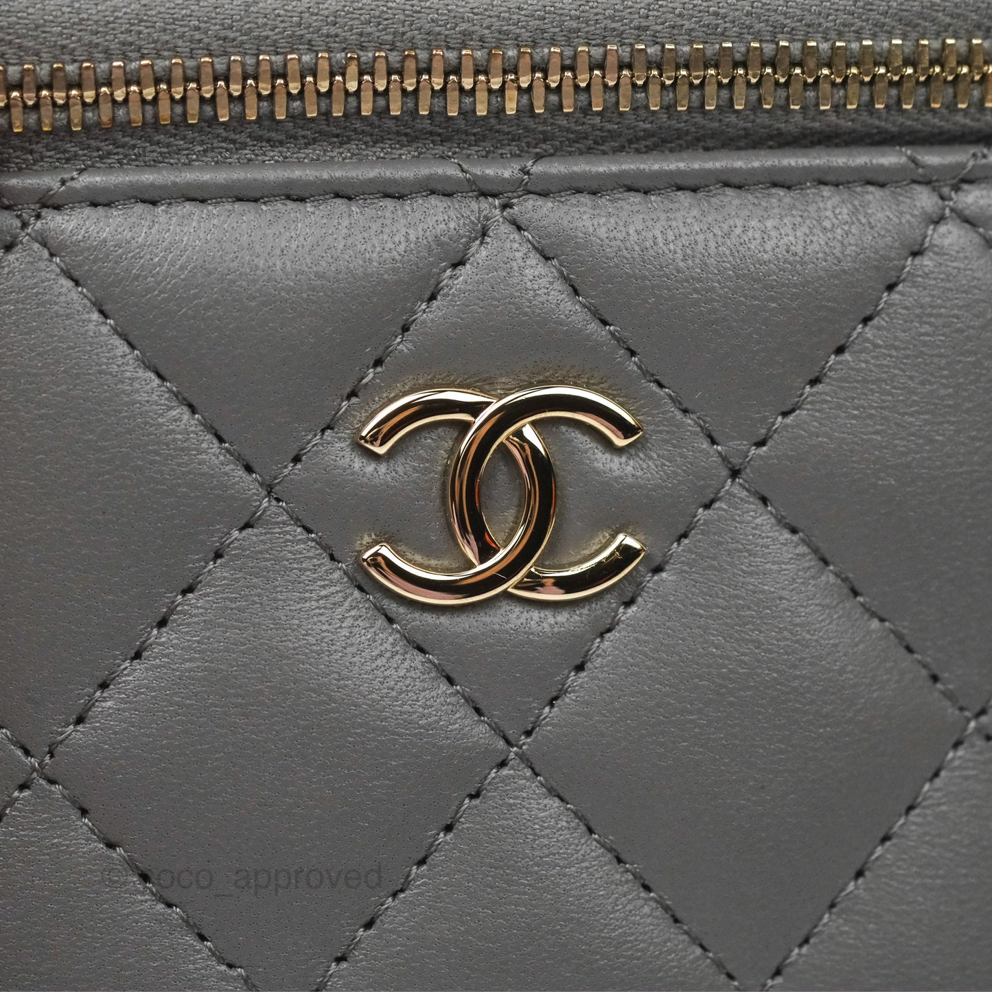 Chanel Mini Top Handle Vanity With Chain Grey Lambskin Gold Hardware