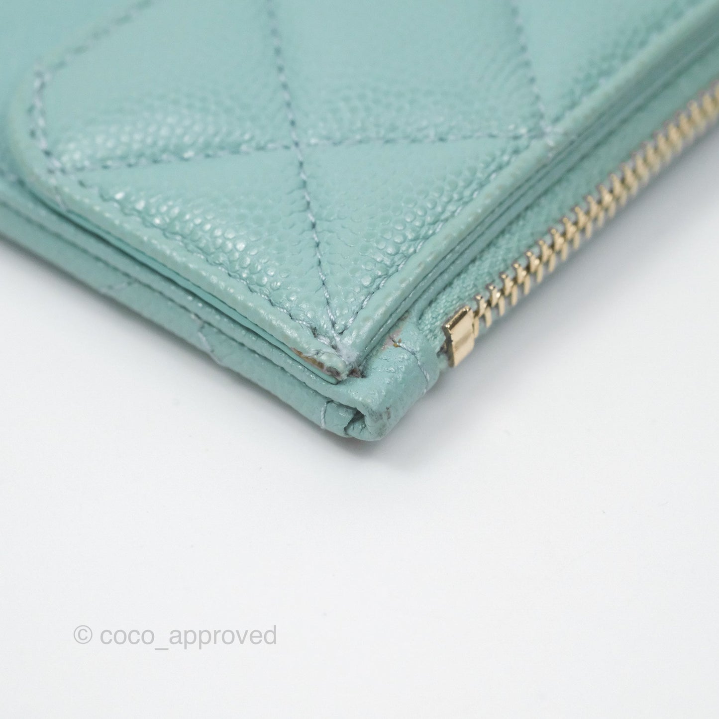 Chanel Quilted Zip Flap Card Holder Tiffany Blue Caviar Gold Hardware