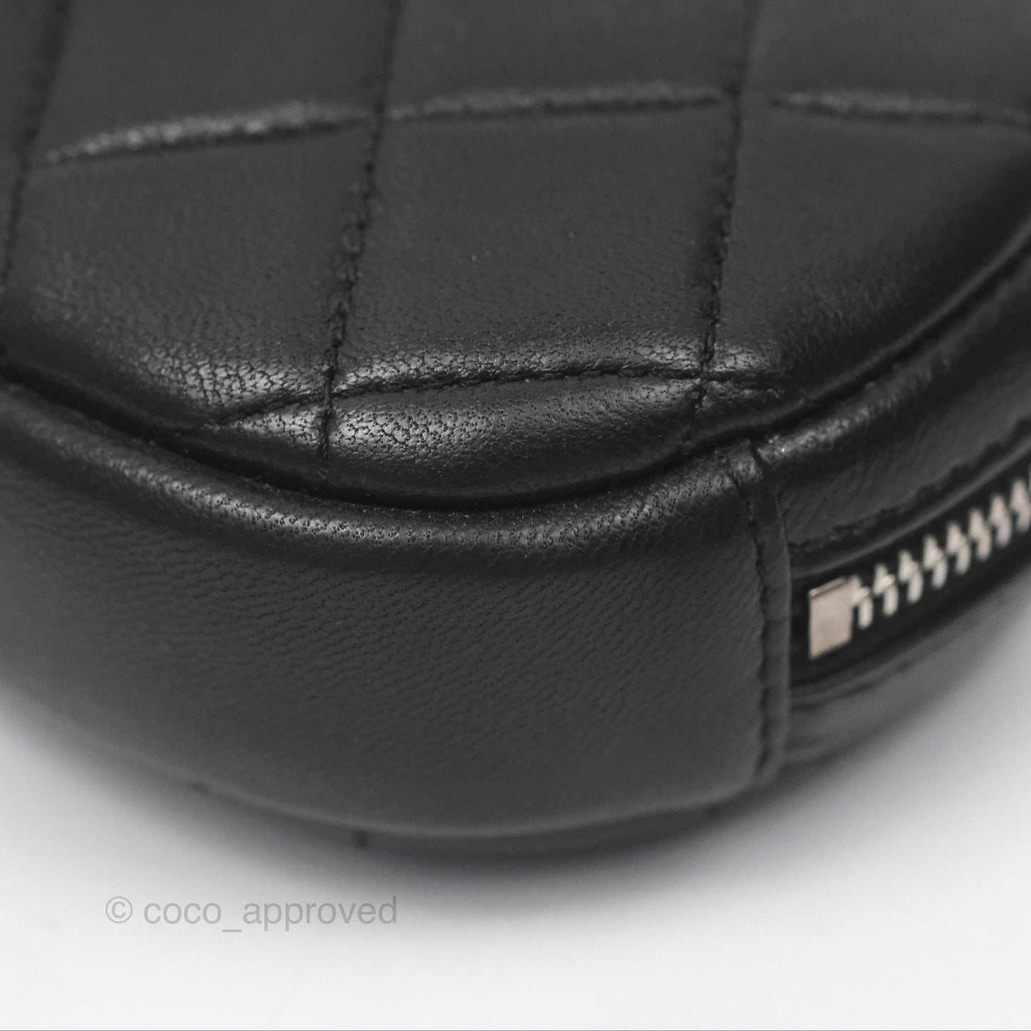 Chanel Quilted CC Round Coin Purse Black Lambskin Silver Hardware