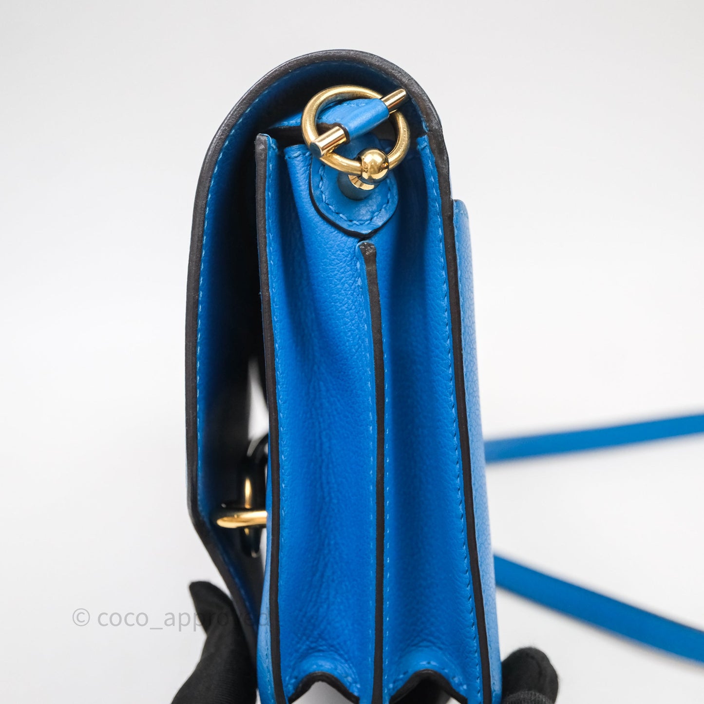 Hermès Roulis Mini 18 Bleu Zanzibar B3 Evercolor Gold Hardware