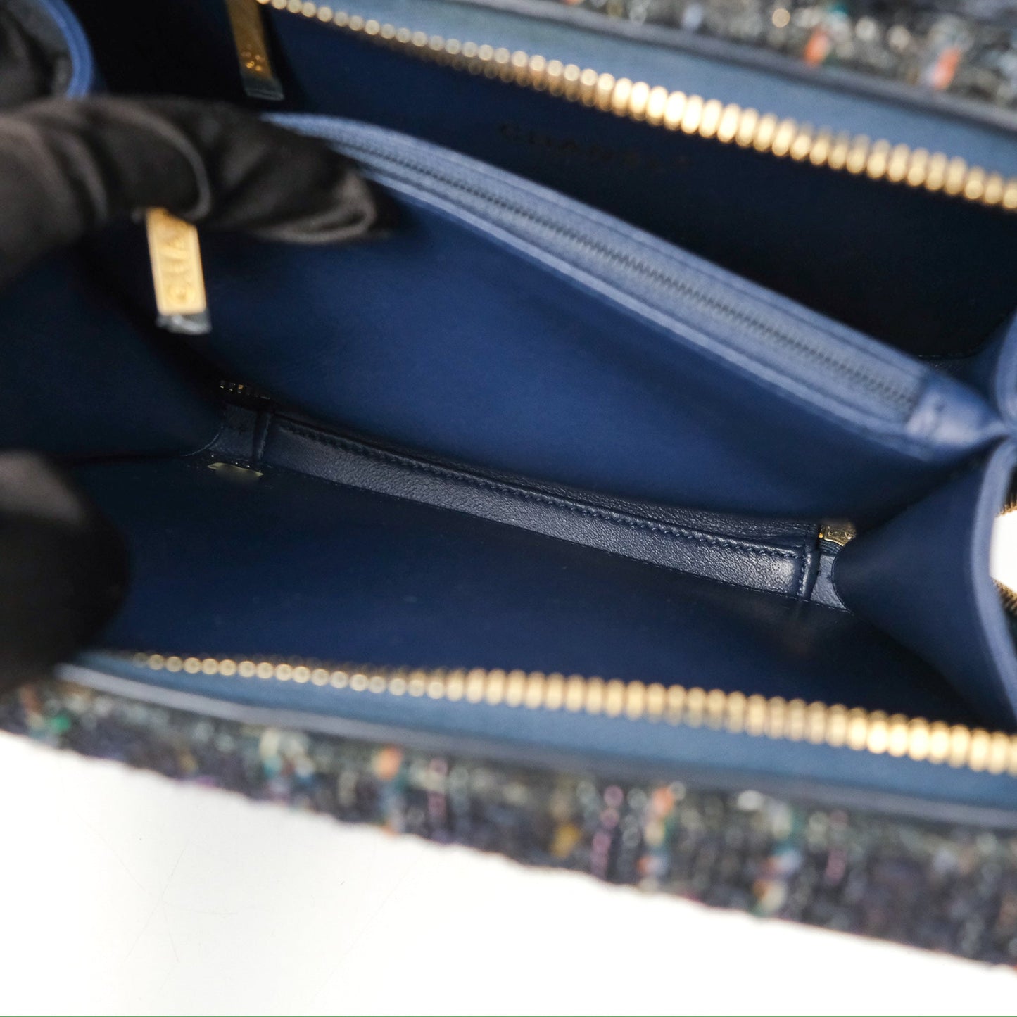 Chanel Quilted Medium CC Filigree Vanity Case Navy Tweed Python