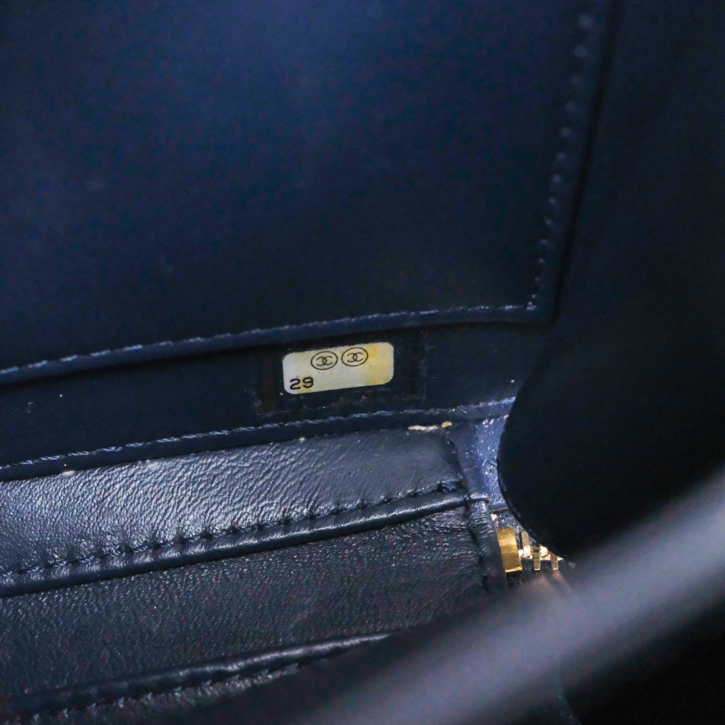 Chanel Quilted Small CC Filigree Vanity Case Navy Caviar Gold Hardware