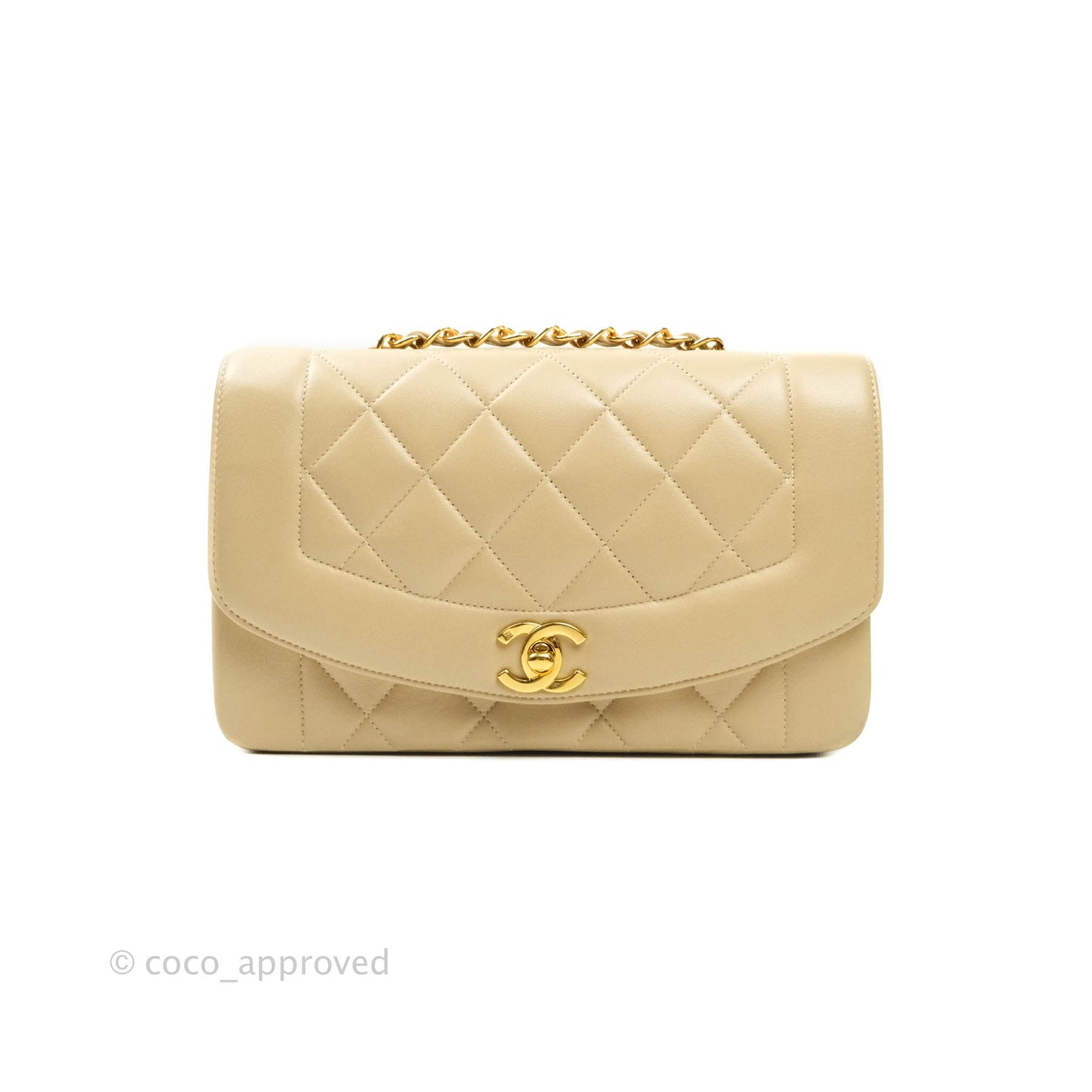 Chanel Vintage Small Quilted Classic Diana Flap Bag Beige Lambskin 24K Gold Hardware