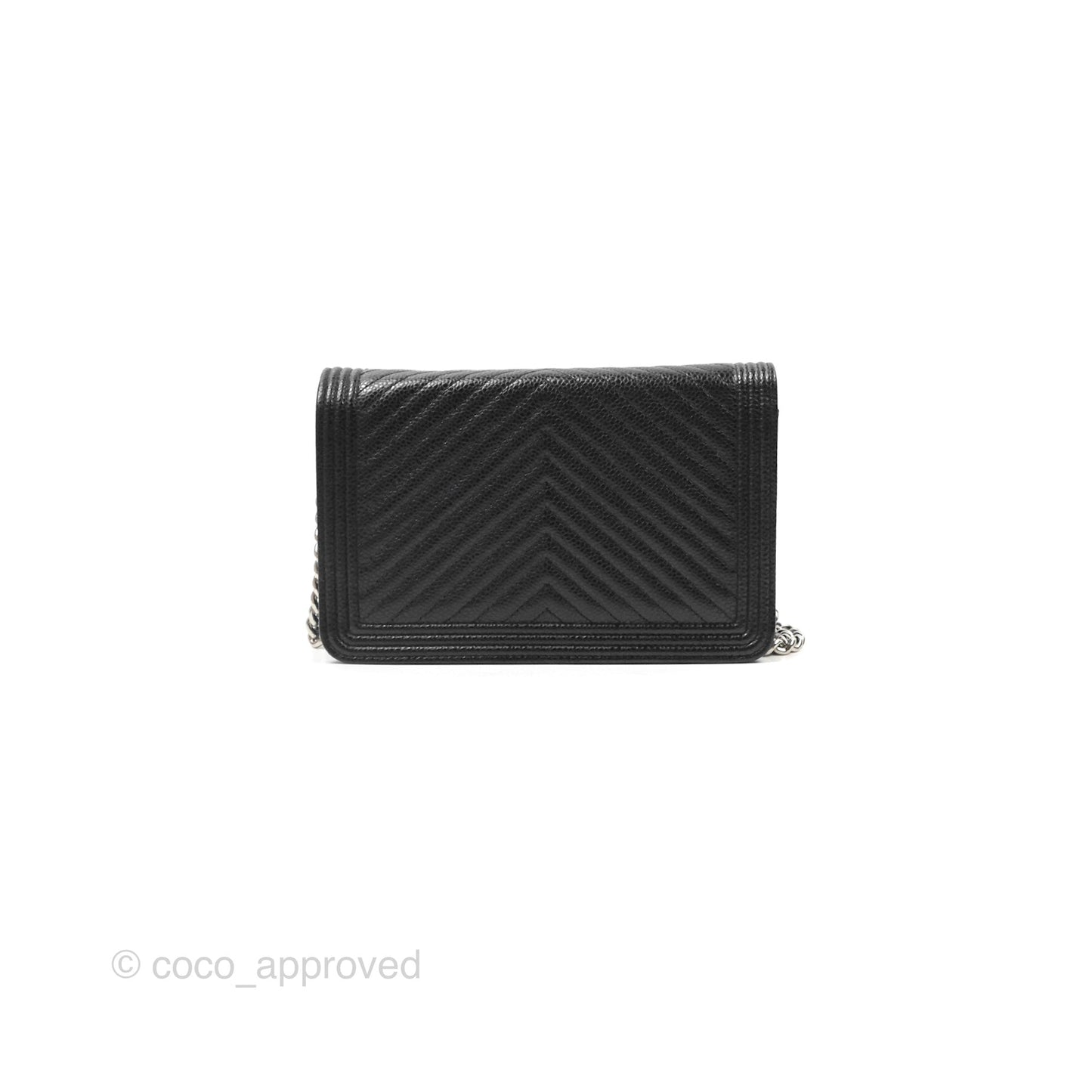 Chanel Chevron Boy Wallet on Chain WOC Black Caviar Silver Hardware