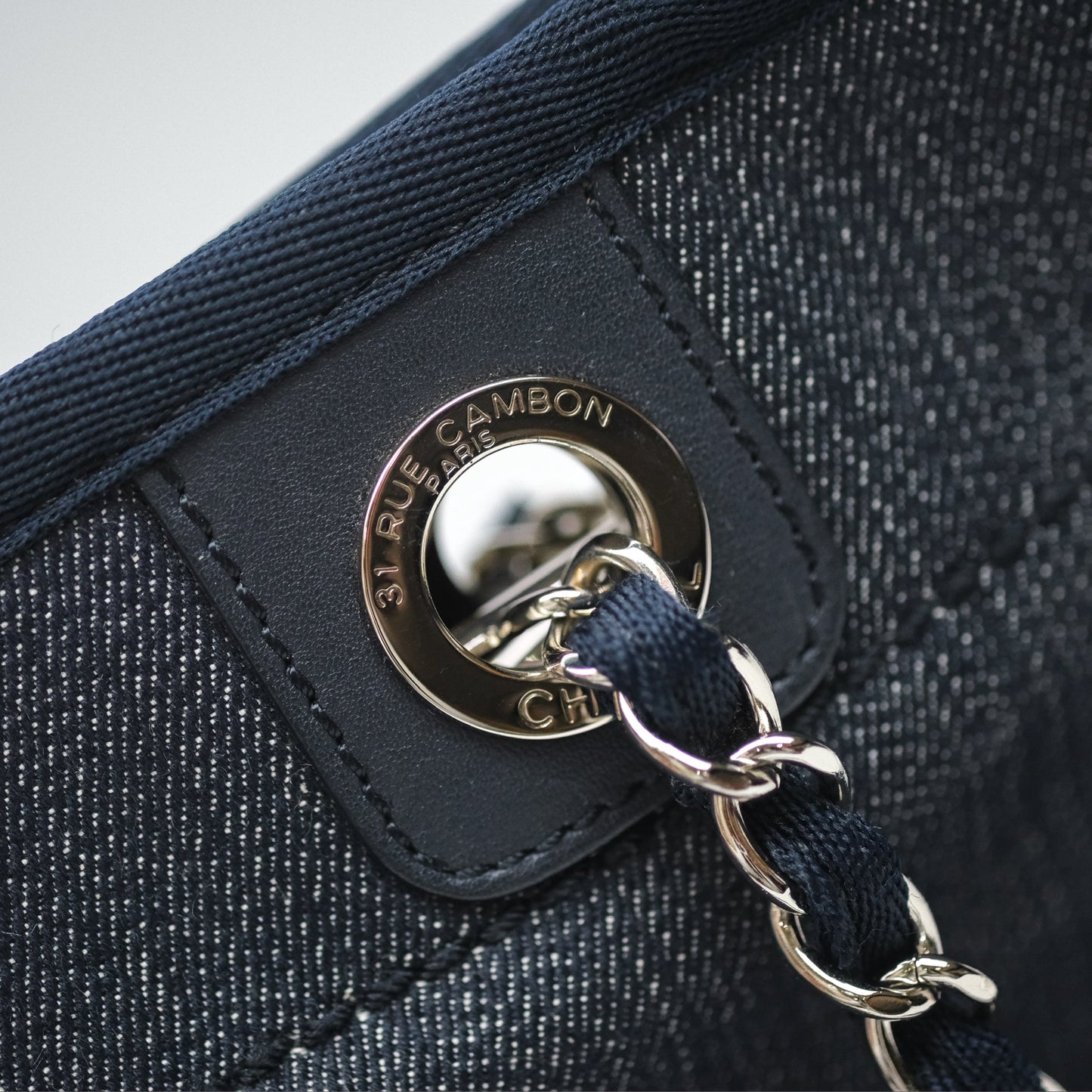 Chanel Medium Deauville Navy Canvas Silver Hardware