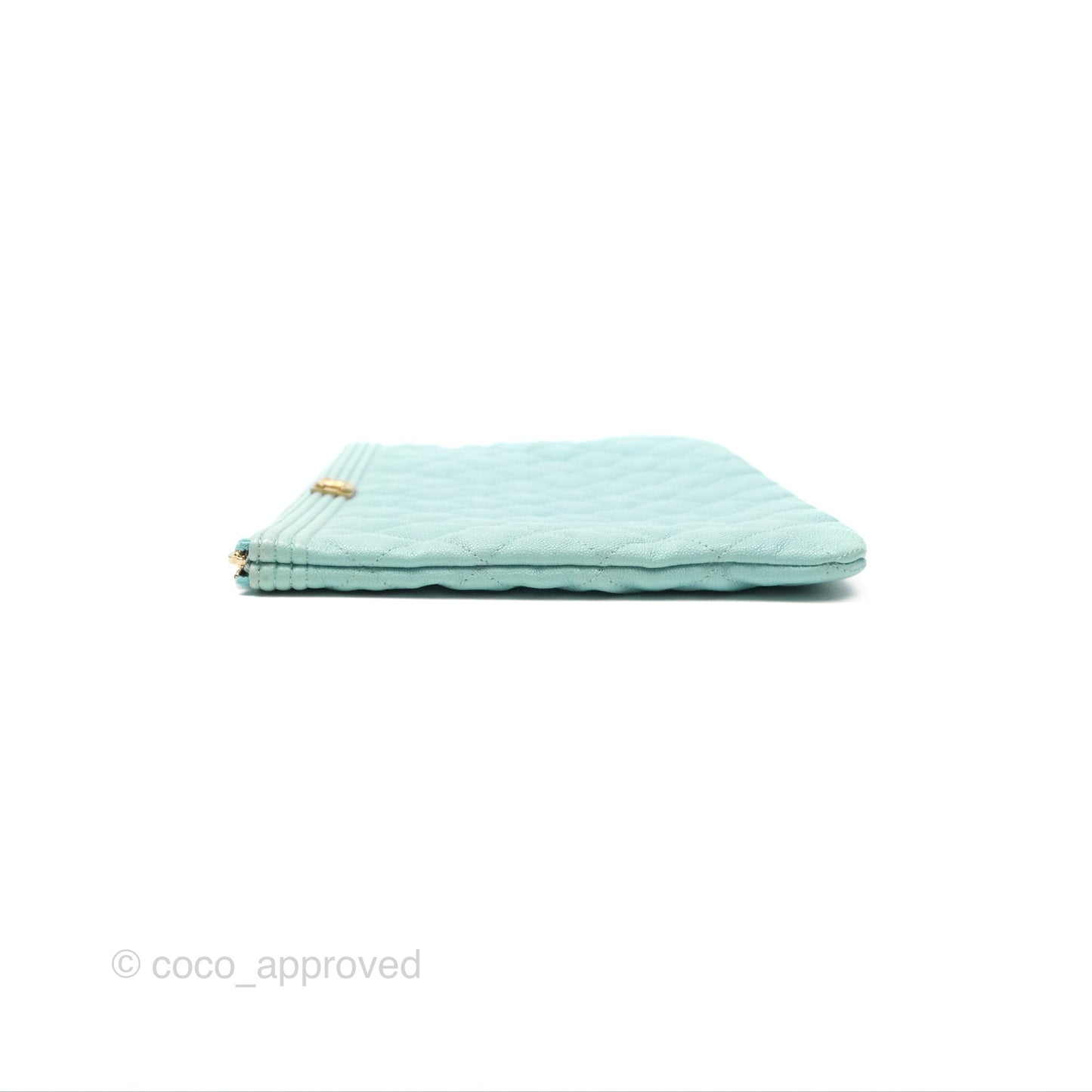 Chanel Medium O Case Boy Tiffany Blue Caviar Gold Hardware