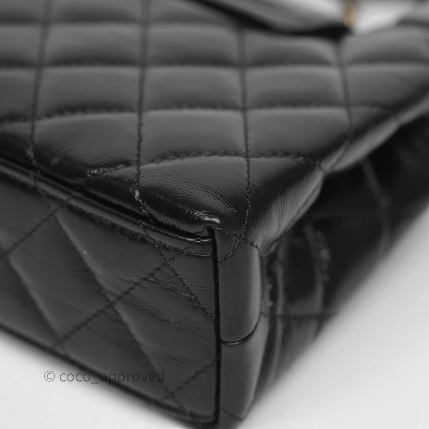 Chanel Kelly Bag Quilted Black Shiny Crumpled Calfskin Aged Gold Hardware