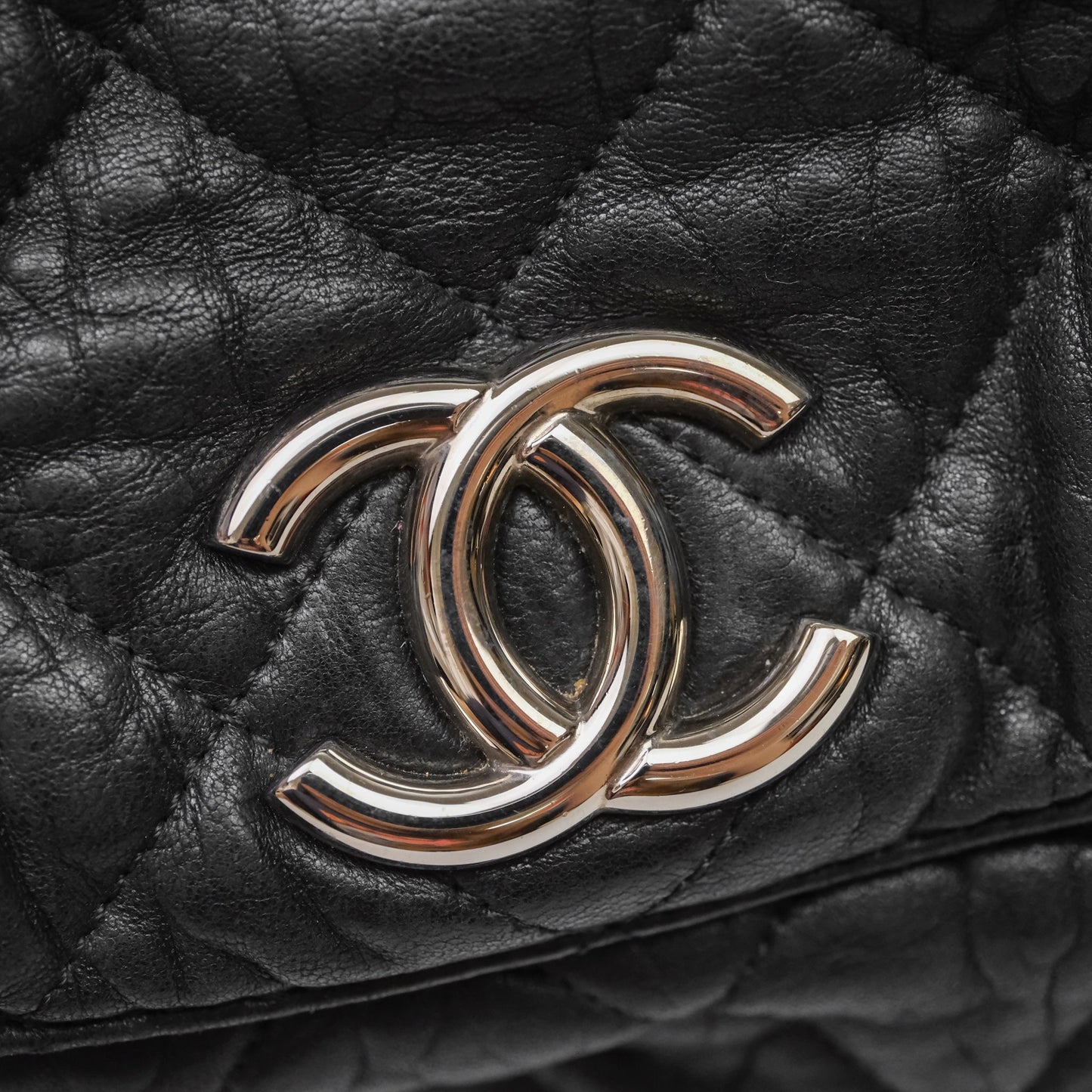 Chanel Chain Around Calfskin Hobo Black Silver Hardware