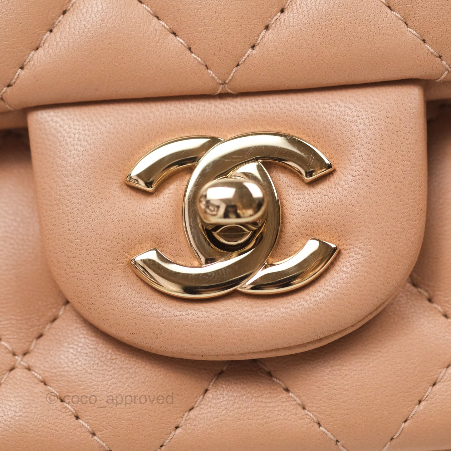 Chanel Quilted Mini Rectangular Flap Beige Lambskin Gold Hardware
