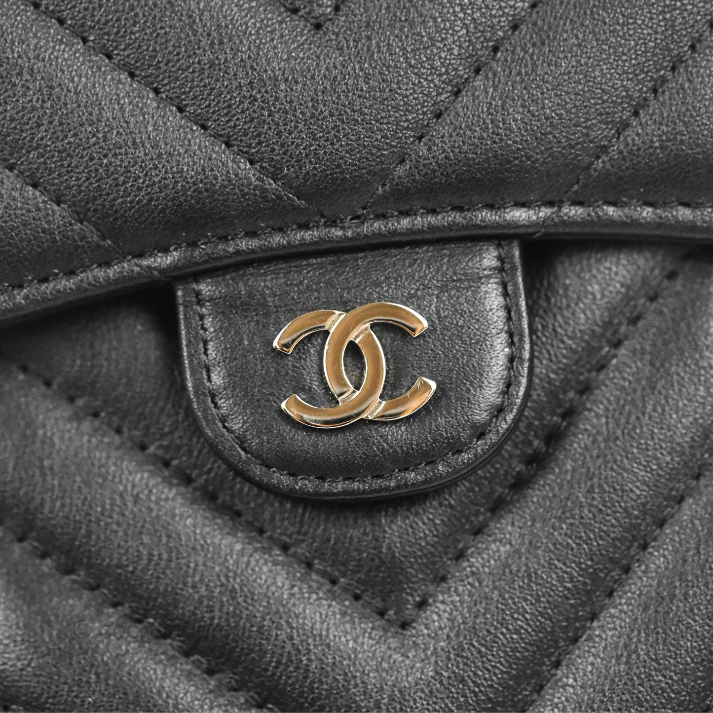 Chanel Classic Chevron Phone Holder Black Calfskin Silver Hardware