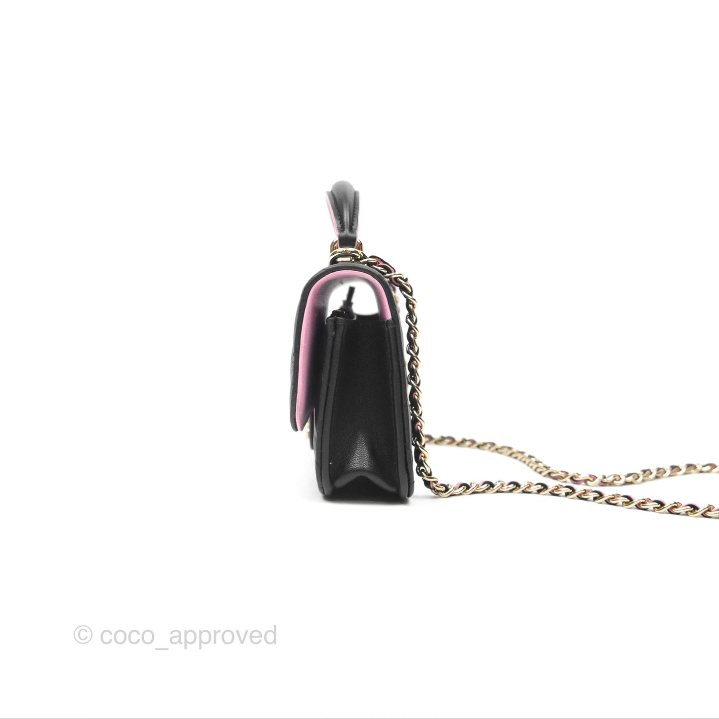 Chanel Top Handle Mini WOC Phone Holder Black/Pink Lambskin Gold Hardware 23P