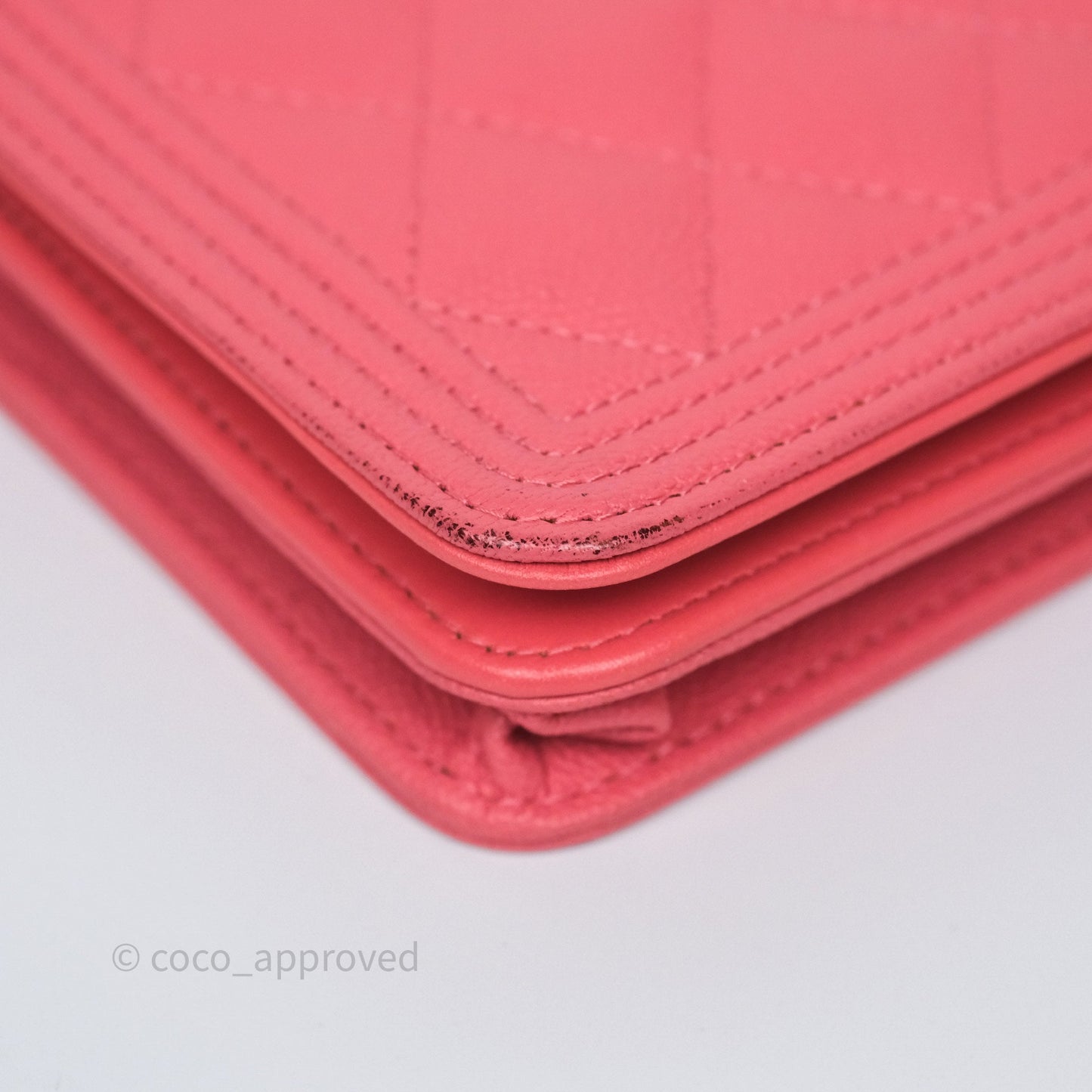 Chanel Boy Wallet on Chain WOC Quilted Dark Pink Caviar Aged Gold Hardware