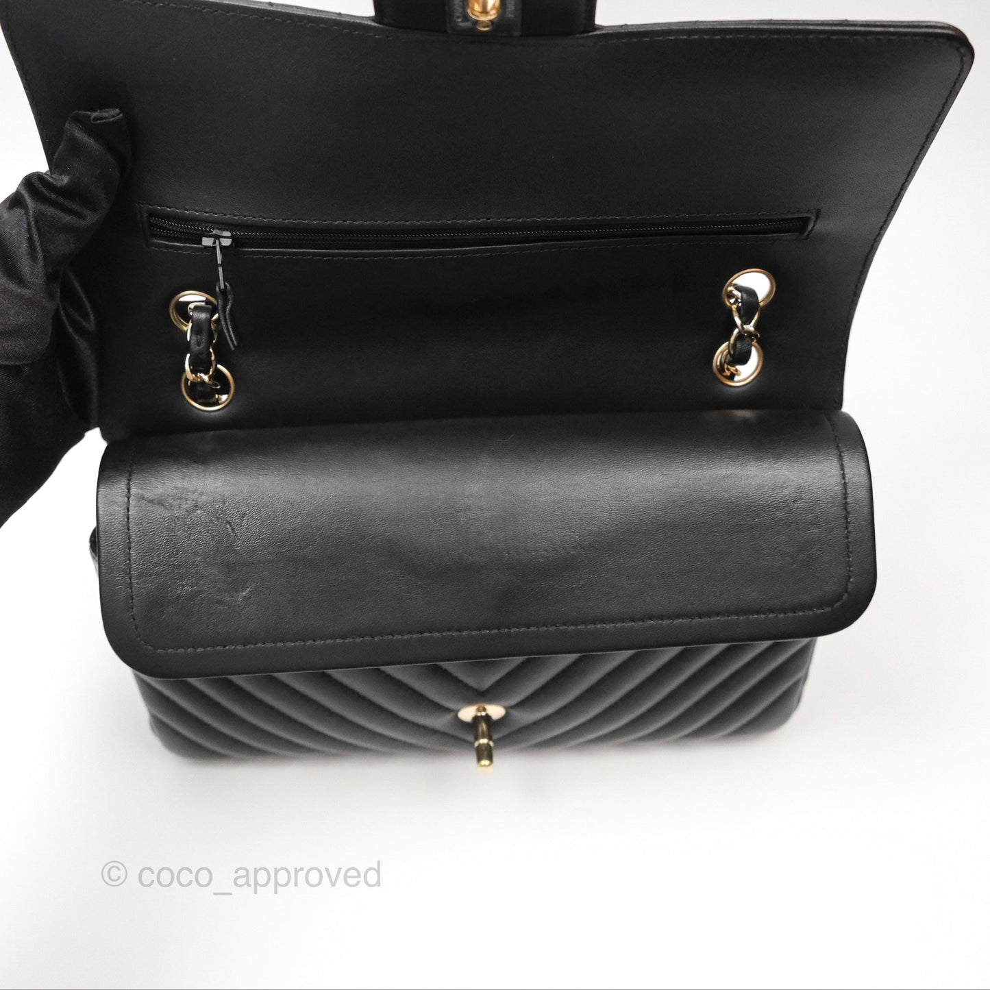 Chanel Classic M/L Medium Chevron Double Flap Black Lambskin Gold Hardware