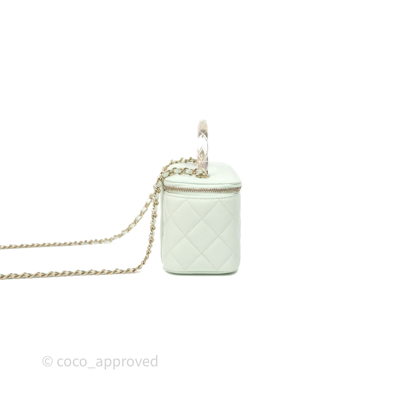 Chanel Vanity Rectangular Top Handle Mint Green Caviar Gold Hardware