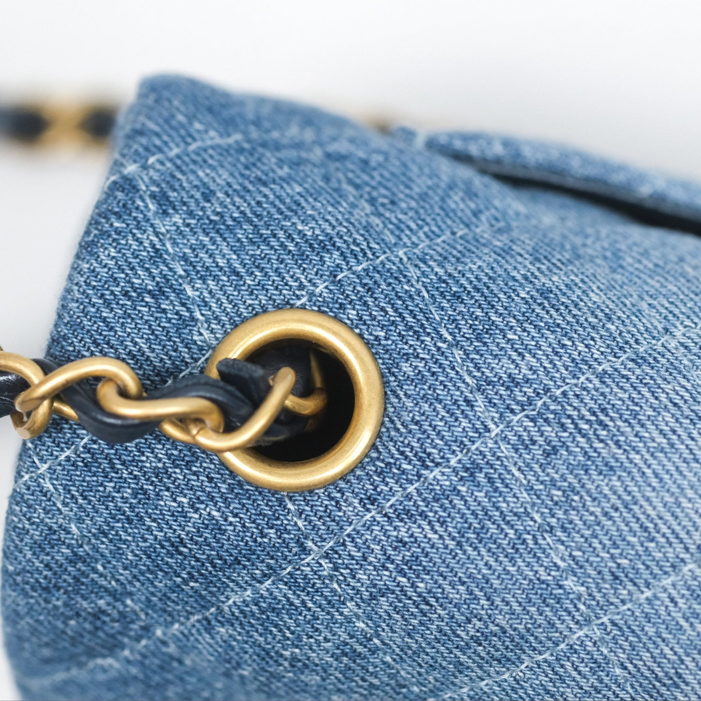 Chanel Quilted Mini Rectangular Flap Denim Aged Gold Hardware