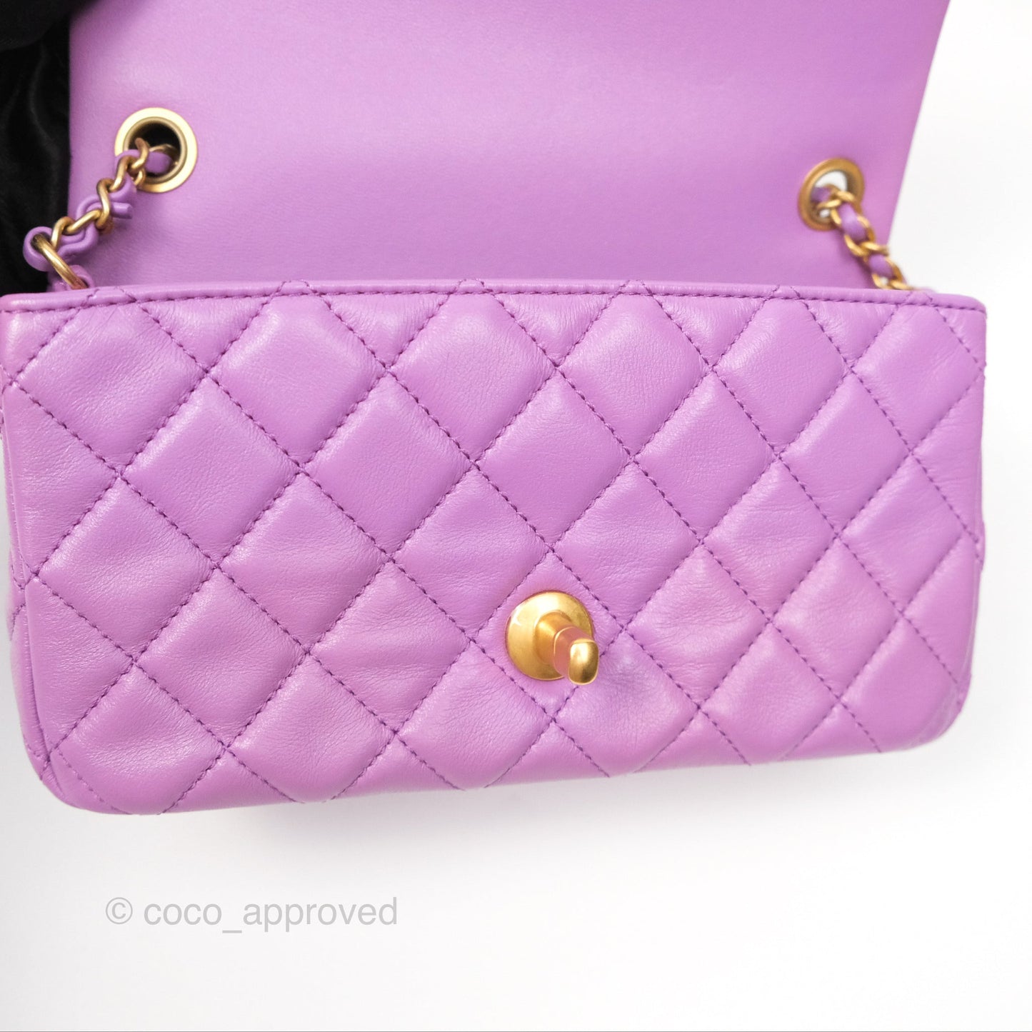 Chanel Mini Rectangular Pearl Crush Quilted Purple Lambskin Aged Gold Hardware