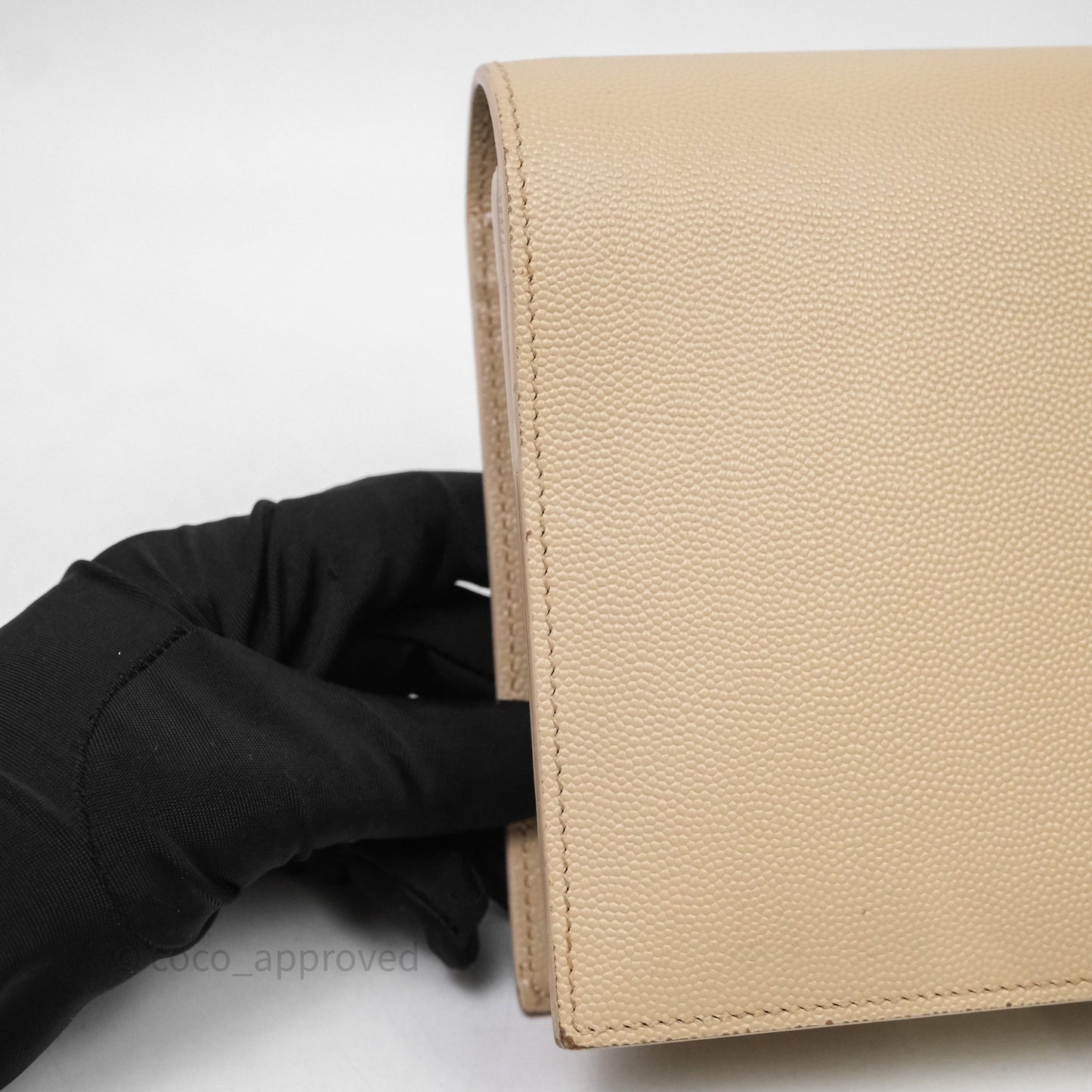 Saint Laurent Kate Clutch Monogram Beige Grain De Poudre Gold Hardware