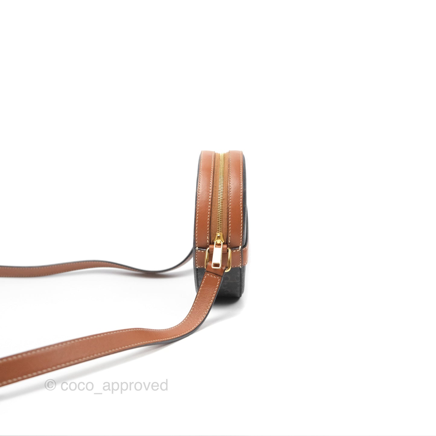 Celine Round Purse on Strap Triomphe Canvas Tan