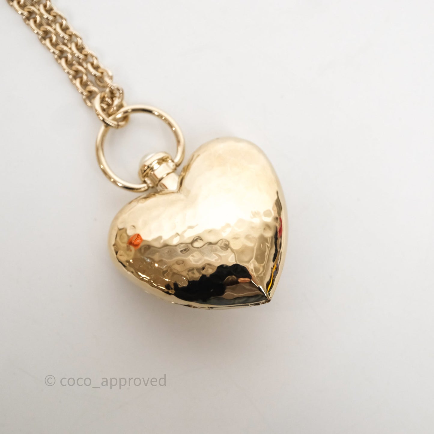 Chanel Metal CC Heart Locket Long Necklace Gold Tone 22C